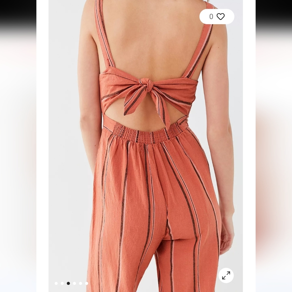 NWOT Urban Outfitters Striped Linen Ashley Buttoned Tie-Back Romper/ Jumpsuit - Picture 2 of 6